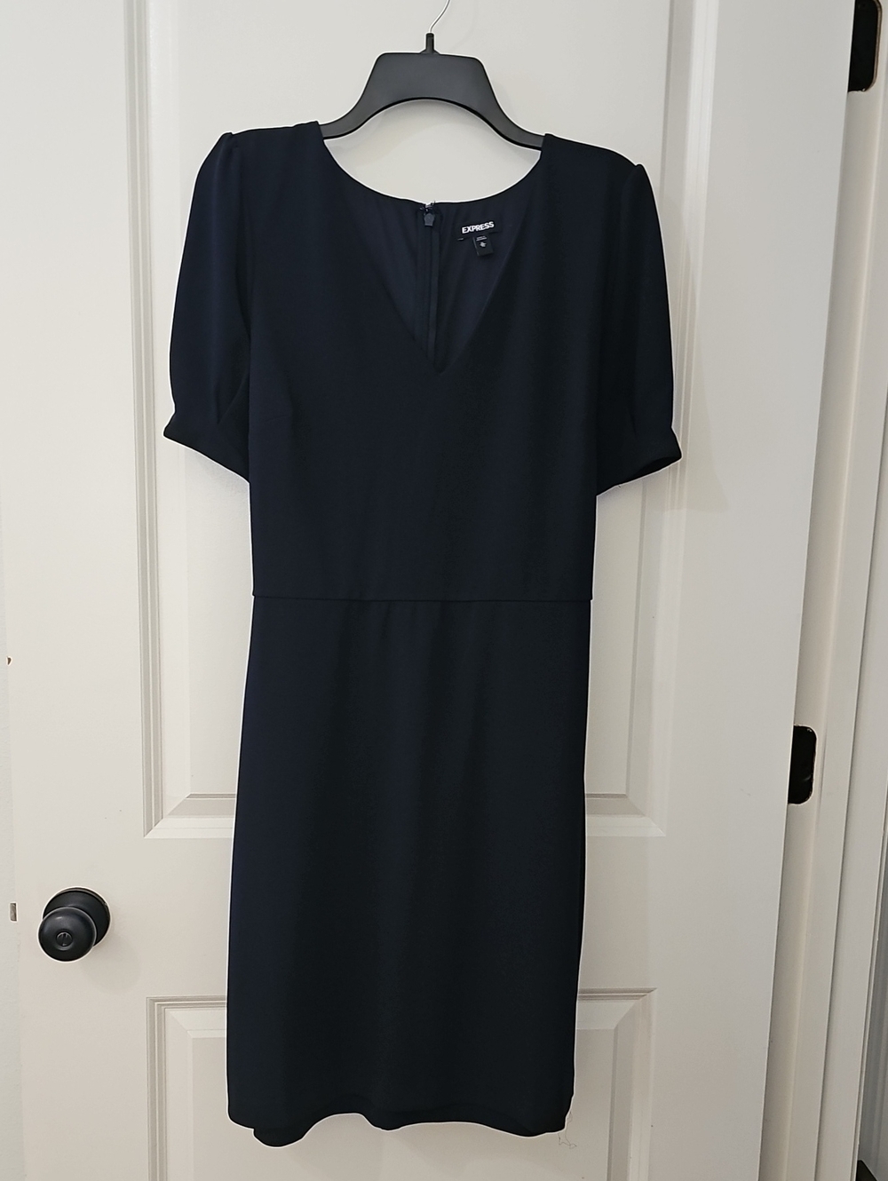 Express Navy V-Neck Short Sleeve Midi Dress